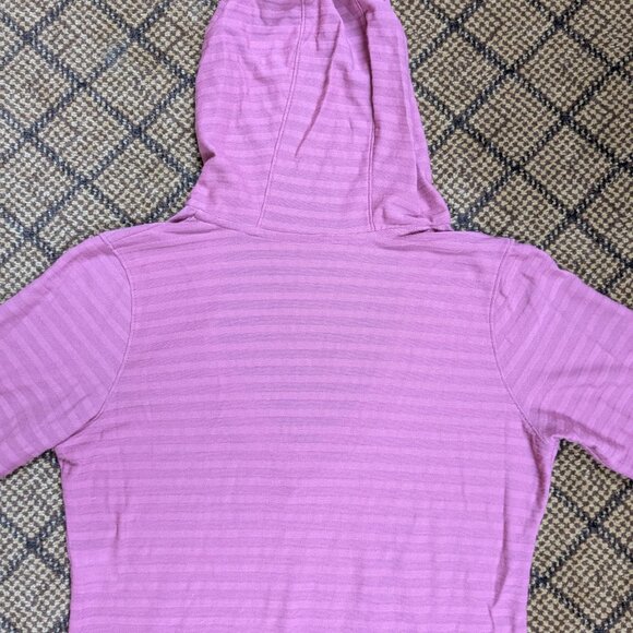 IBEX Hooded Long Sleeve Shirt Merino Wool Blend Women's Large Pink Shadow Stripe - Picture 10 of 12